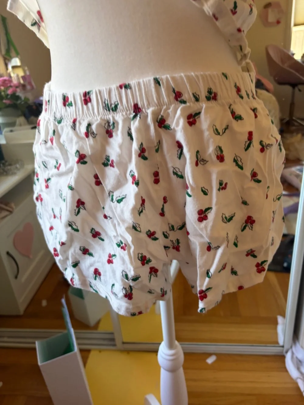 Colsie Cherry Holly Print Cami Pajama Set - Red Velvet Trim Small - Picture 2 of 7